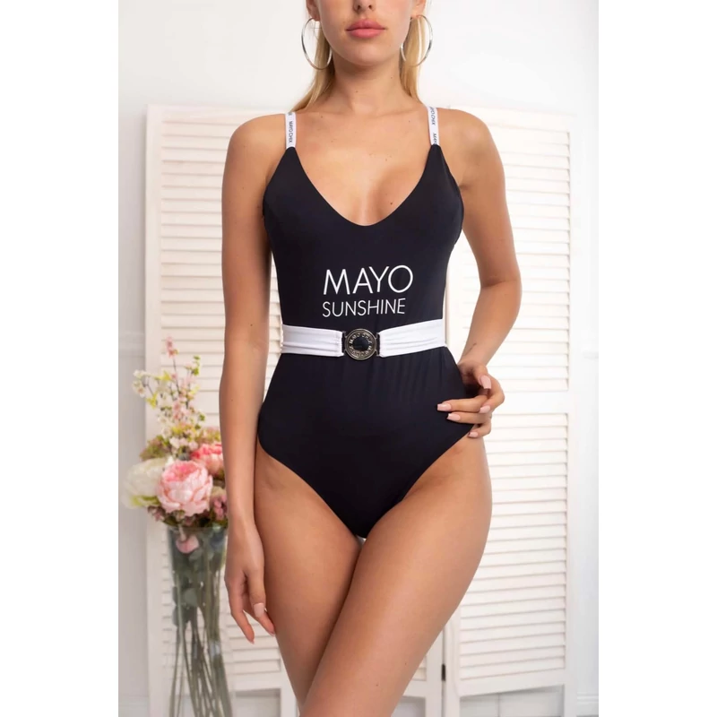 Mayo chix egyrészes fürdőruha + öv fekete