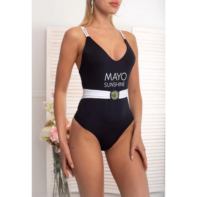 Mayo chix egyrészes fürdőruha + öv fekete